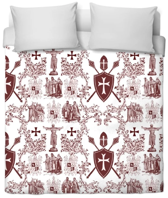 Tissu Toile de Jouy haute couture rouge au mètre style Empire Ordre des Templiers