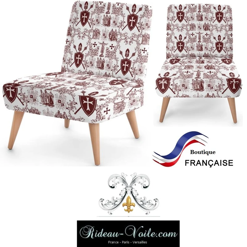 Tissu Toile de Jouy haute couture rouge au mètre style Empire Ordre des Templiers