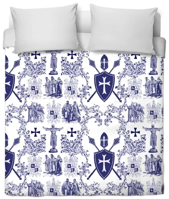 Toile de Jouy haut gamme tissu couture bleu style Empire Ordre des Templiers rideau