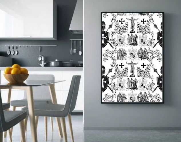 Toile de Jouy haut gamme tissu couture style Empire Ordre des Templiers rideau