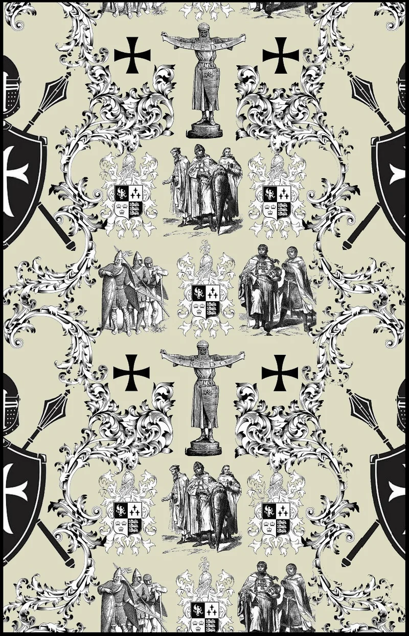 Luxe Toile de Jouy au mètre Héraldique Empire Ordre des Templiers tissu ameublement