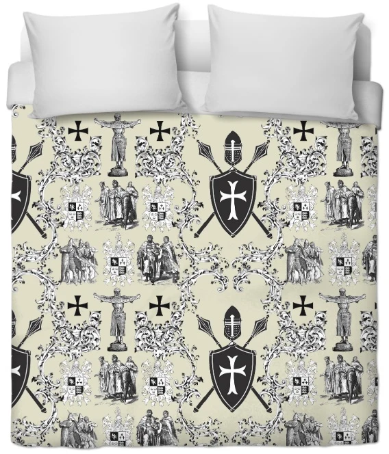 Luxe Toile de Jouy au mètre Héraldique Empire Ordre des Templiers tissu ameublement