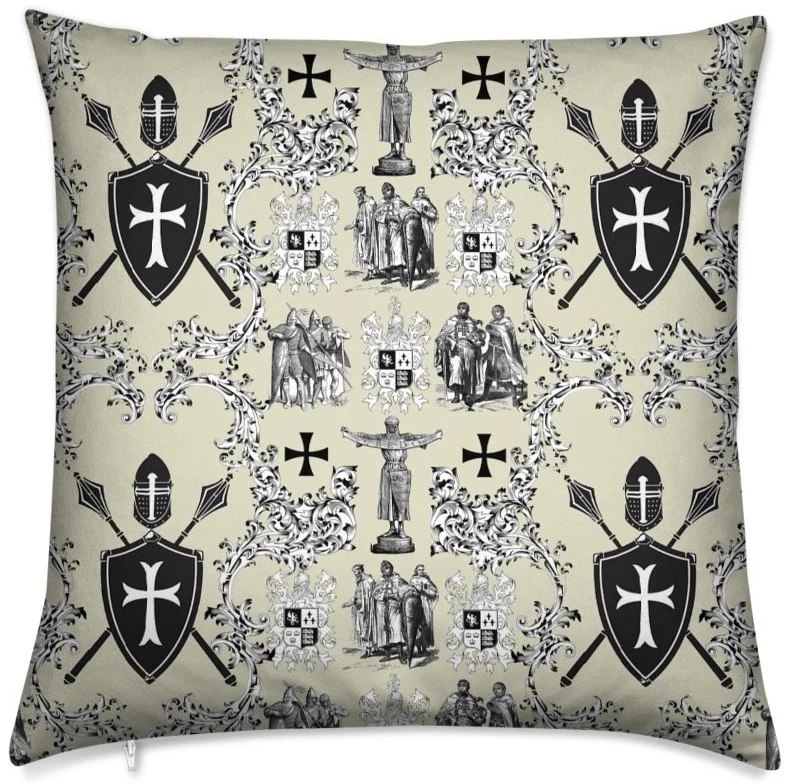 Luxe Toile de Jouy au mètre Héraldique Empire Ordre des Templiers tissu ameublement