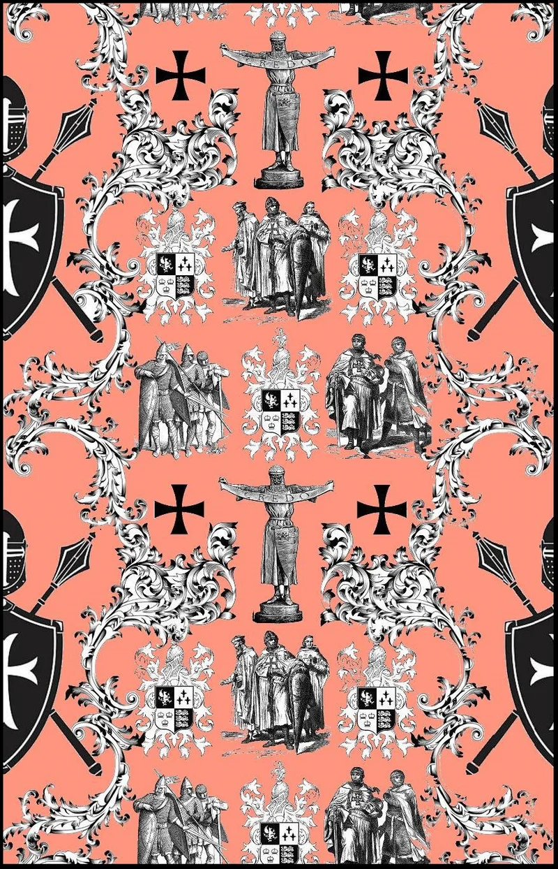 Classique Toile de Jouy au mètre Héraldique Empire Ordre des Templiers tissu ameublement