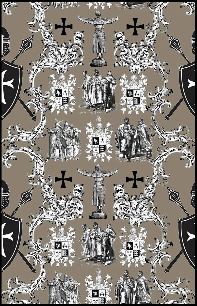 Tissu motif croisade Ordre des Templiers inédite toile de Jouy au mètre rideau couette
