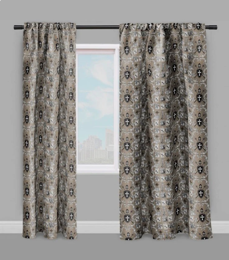 Tissu motif croisade Ordre des Templiers inédite toile de Jouy au mètre rideau couette