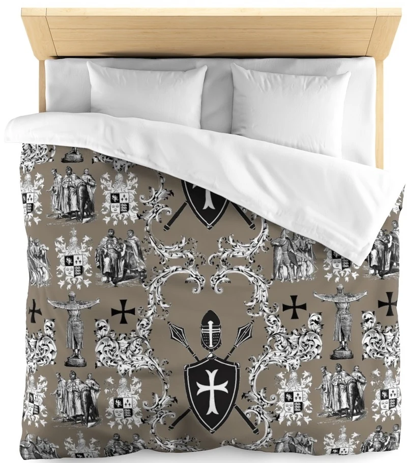 Tissu motif croisade Ordre des Templiers inédite toile de Jouy au mètre rideau couette