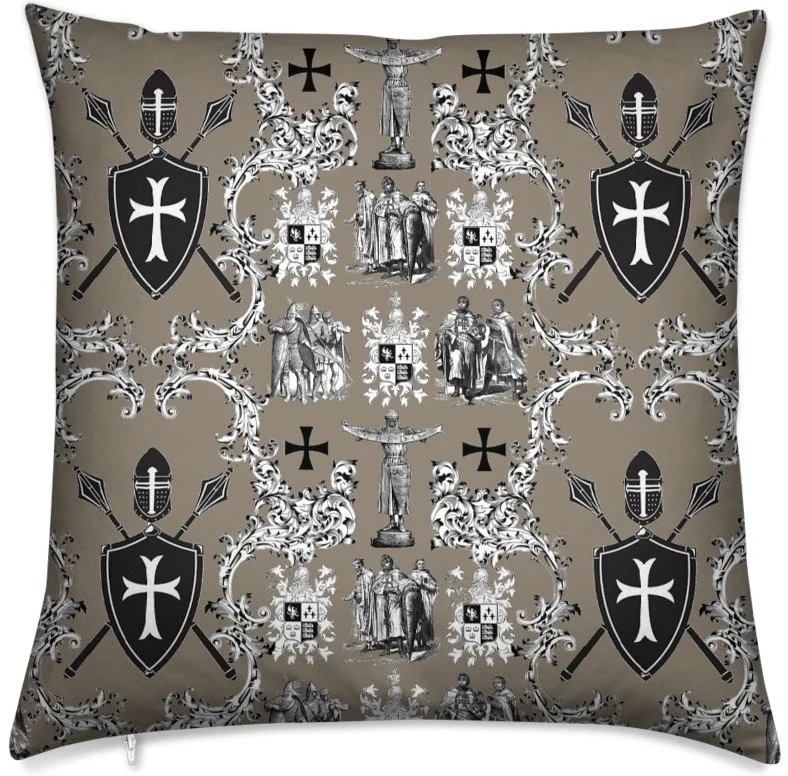 Tissu motif croisade Ordre des Templiers inédite toile de Jouy au mètre rideau couette