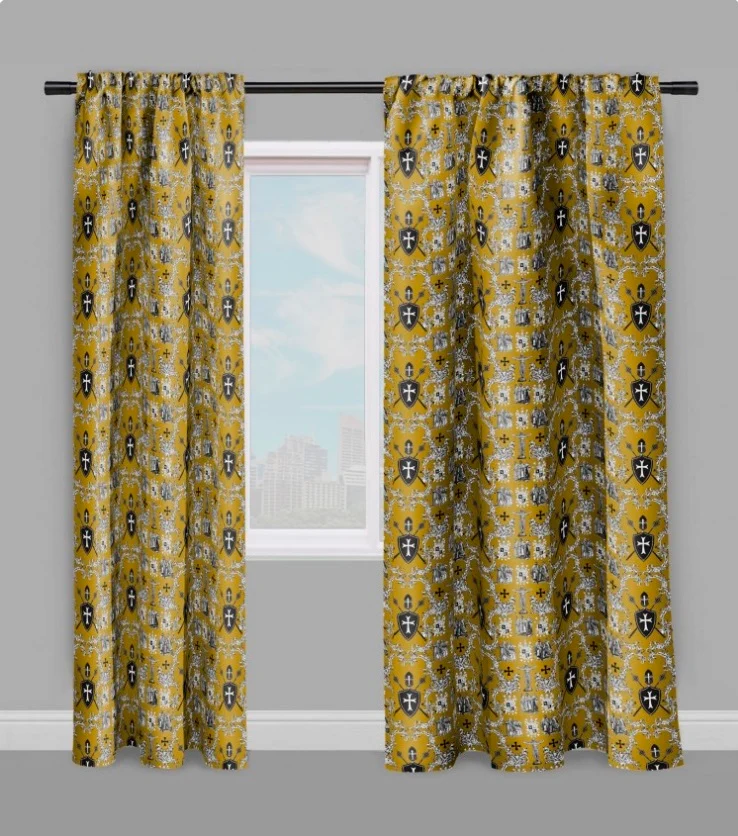 Tissu toile de Jouy vert kaki au mètre rideau emblématique Croix Ordre des Templiers