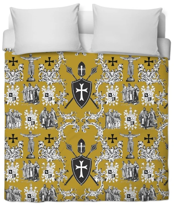 Tissu toile de Jouy vert kaki au mètre rideau emblématique Croix Ordre des Templiers