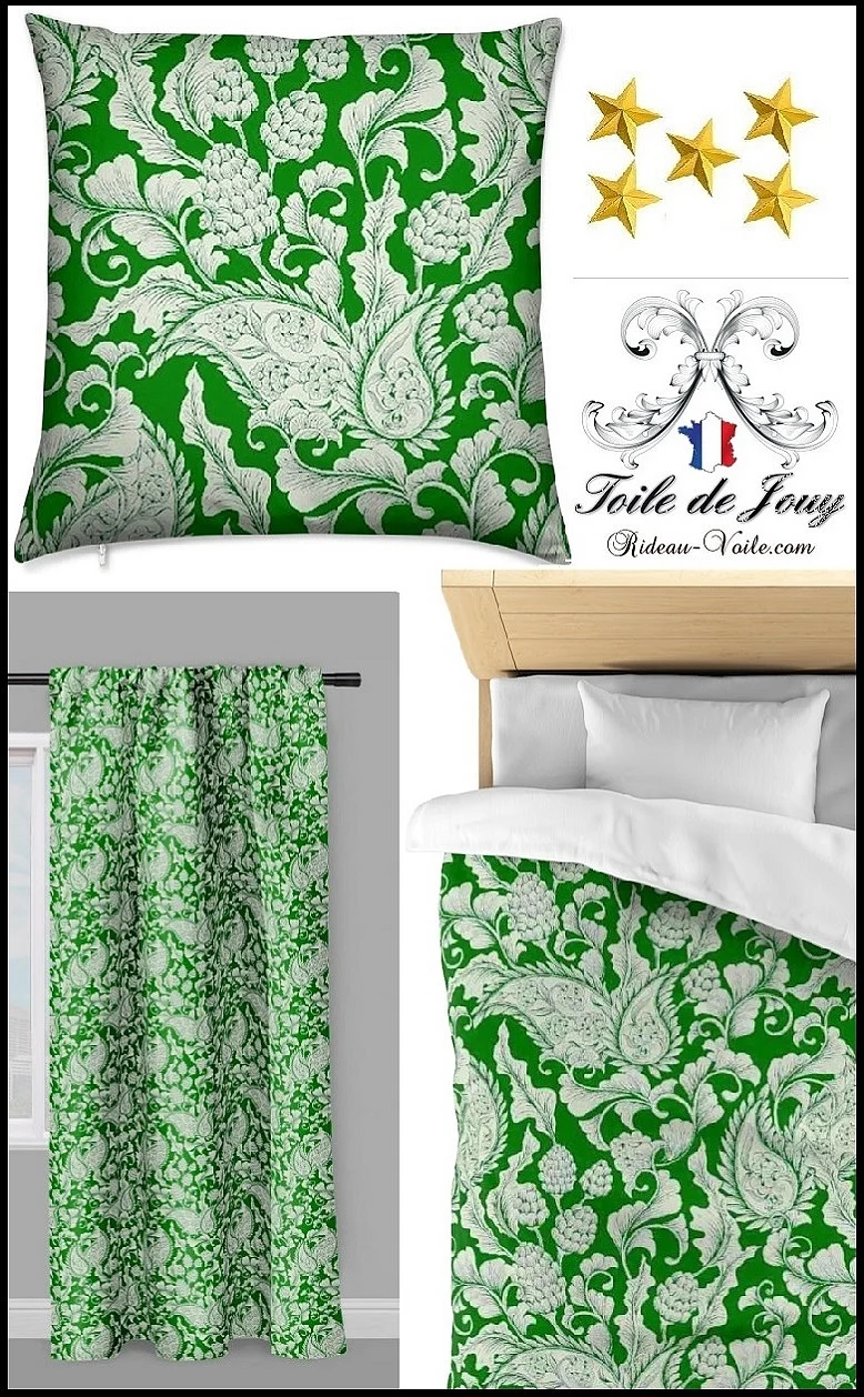 Toile de Jouy vert fleur mètre rideau couette coussin Paisley cachemire motif floral