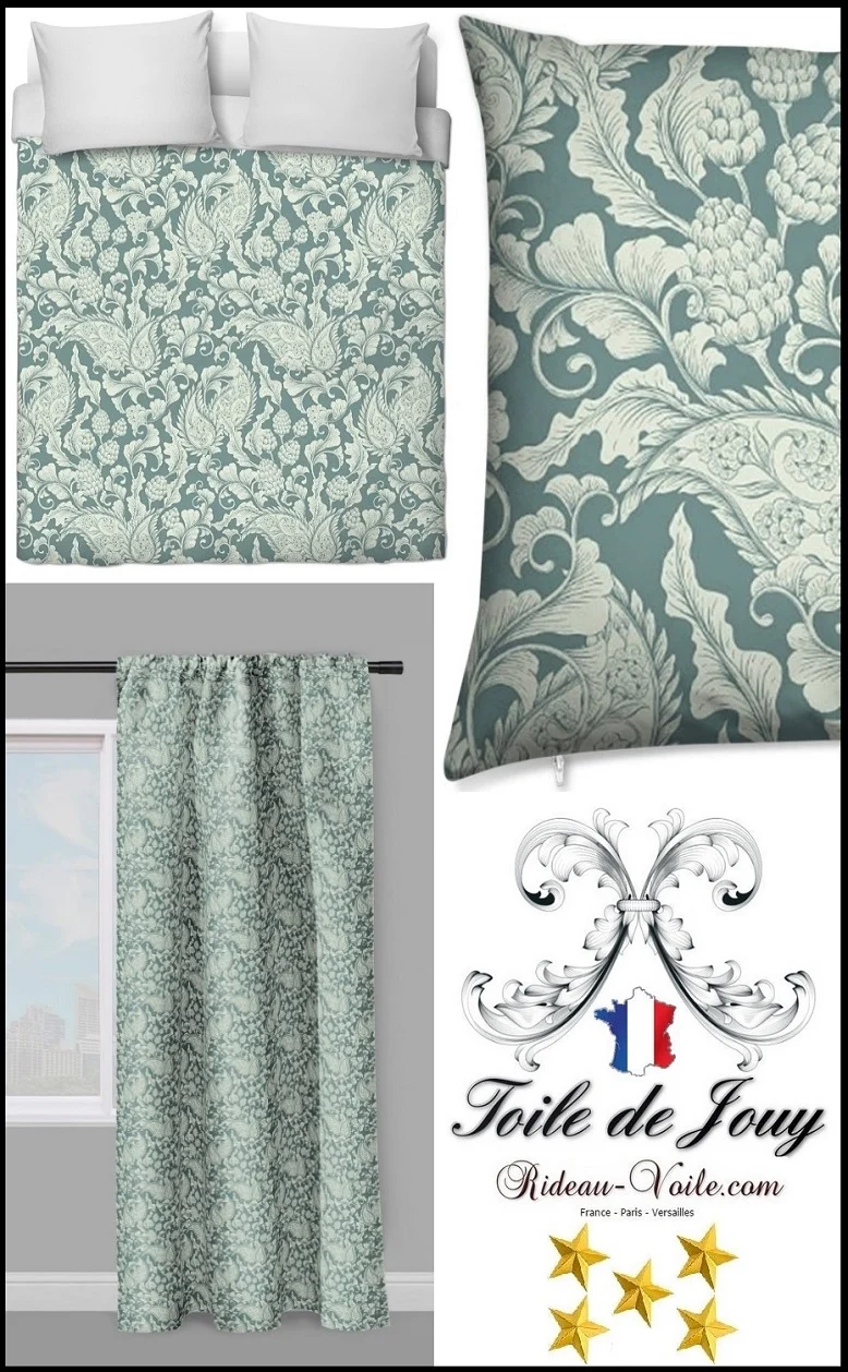 Fleurs Paisley cachemire motif Toile de Jouy au mètre rideau couette coussin vert