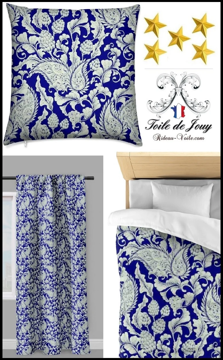 Fleurs Paisley cachemire tissu ameublement Toile de Jouy bleu mètre rideau couette
