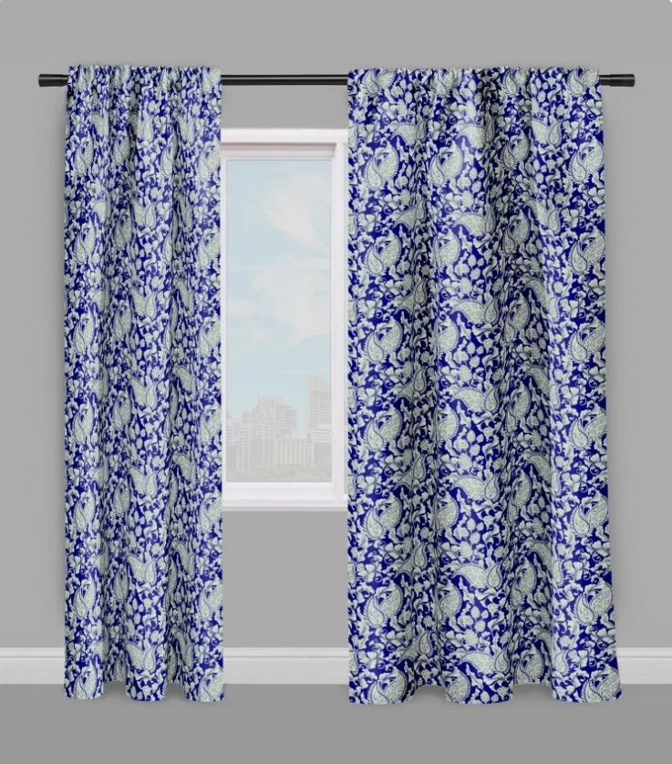 Fleurs Paisley cachemire tissu ameublement Toile de Jouy bleu mètre rideau couette