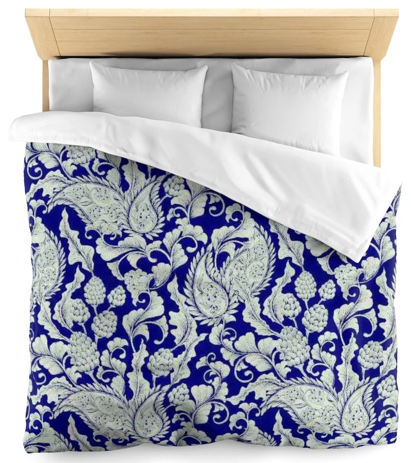 Fleurs Paisley cachemire tissu ameublement Toile de Jouy bleu mètre rideau couette