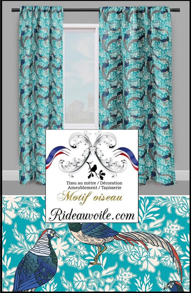 Oiseau motif grue fleur tissu ameublement mètre linge de maison lit rideaux couette