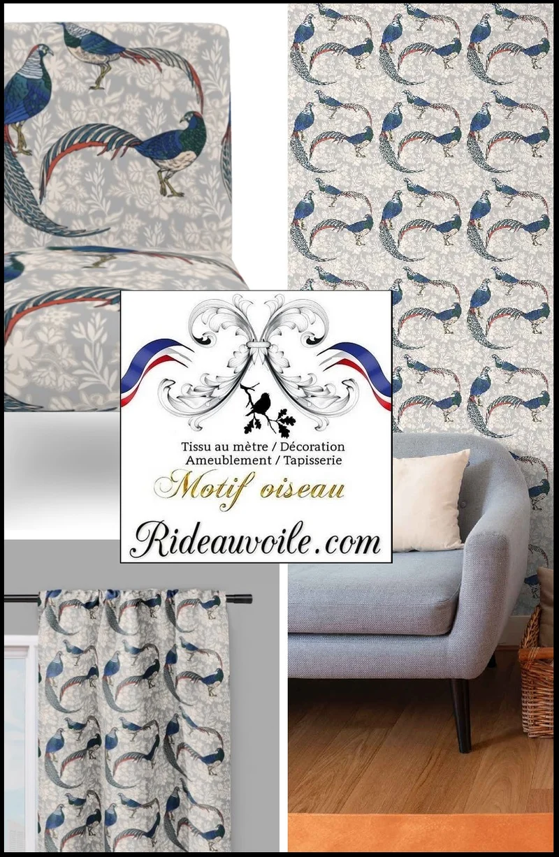Oiseaux fleurs tissu éditeur d'ameublement confection rideau coussin voilage
