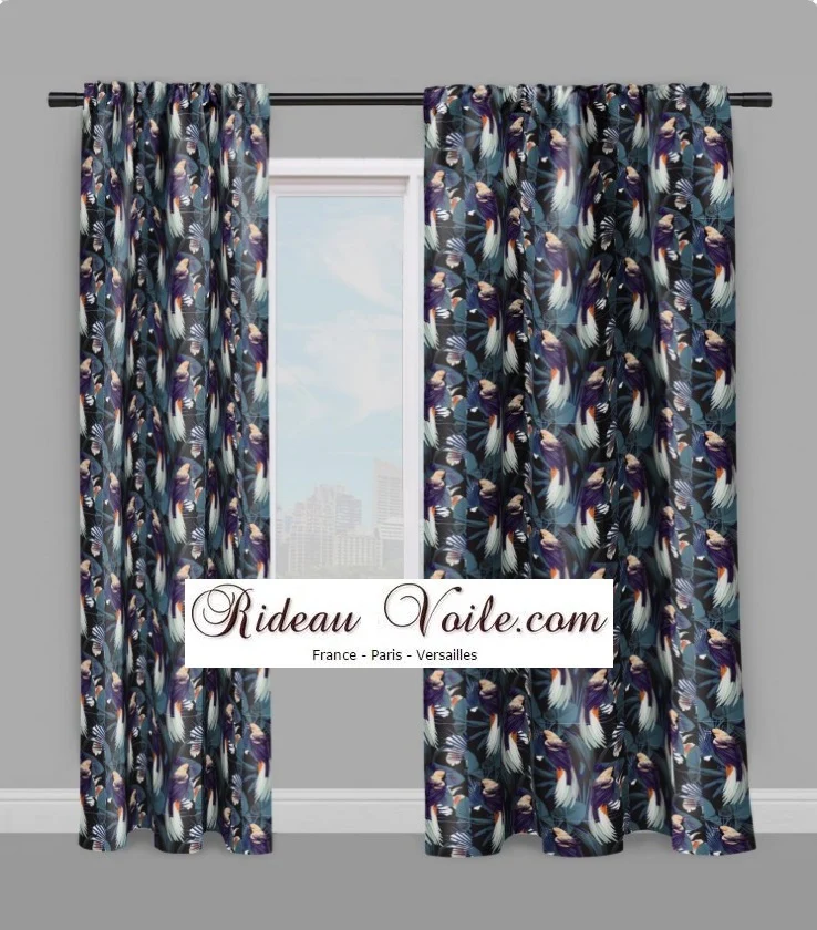 Tissu ameublement mètre Exotique oiseaux plantes fleurs Tropicales Jungle bleu nuit