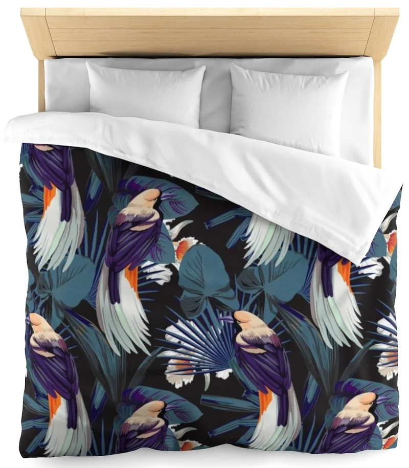 Tissu ameublement mètre Exotique oiseaux plantes fleurs Tropicales Jungle bleu nuit