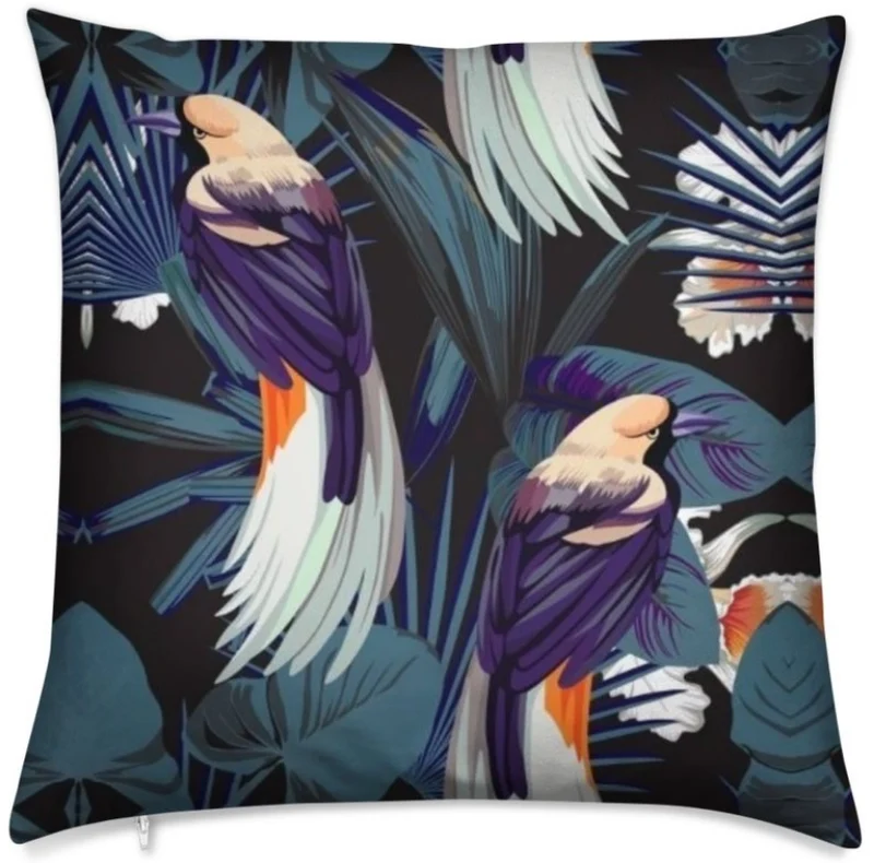 Tissu ameublement mètre Exotique oiseaux plantes fleurs Tropicales Jungle bleu nuit