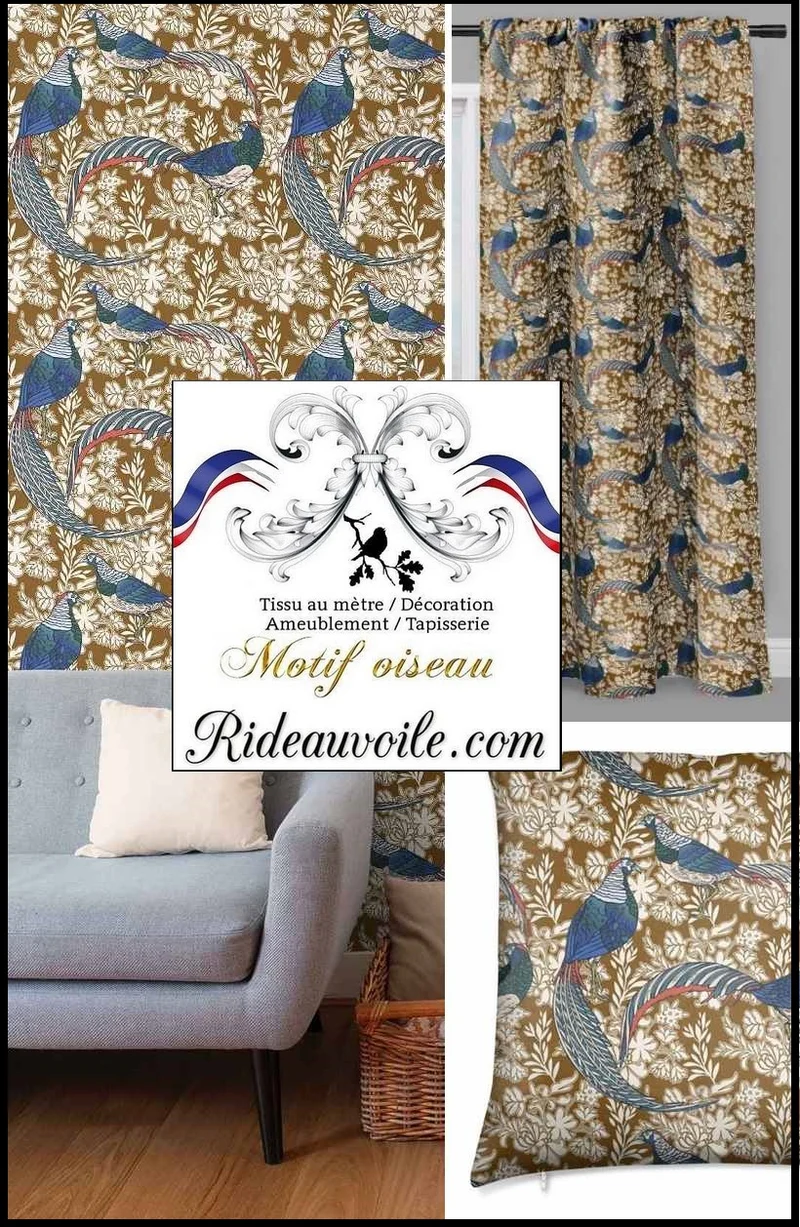 Motif oiseaux décoratrice intérieur fleur Tissu mètre imprimé rideau coussin couette