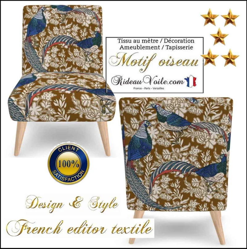 Motif oiseaux décoratrice intérieur fleur Tissu mètre imprimé rideau coussin couette