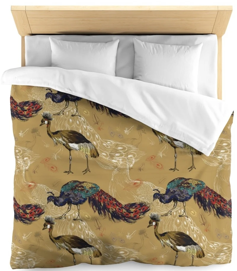 Tissu ameublement mètre beige motif oiseaux paon imprimé rideau coussin couette