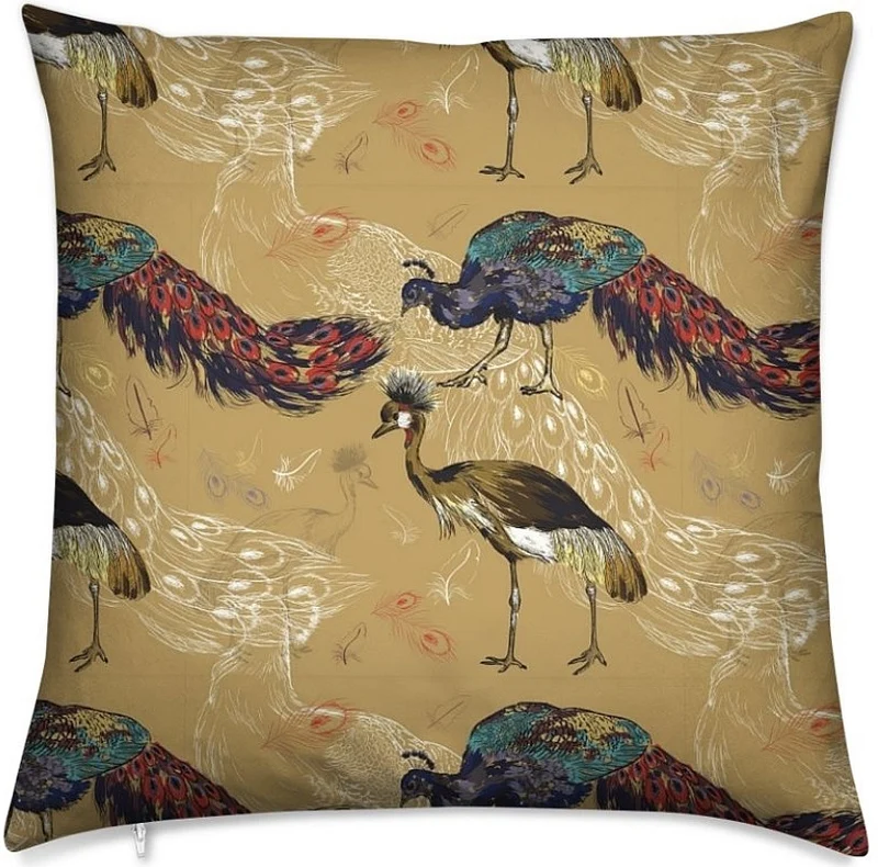 Tissu ameublement mètre beige motif oiseaux paon imprimé rideau coussin couette