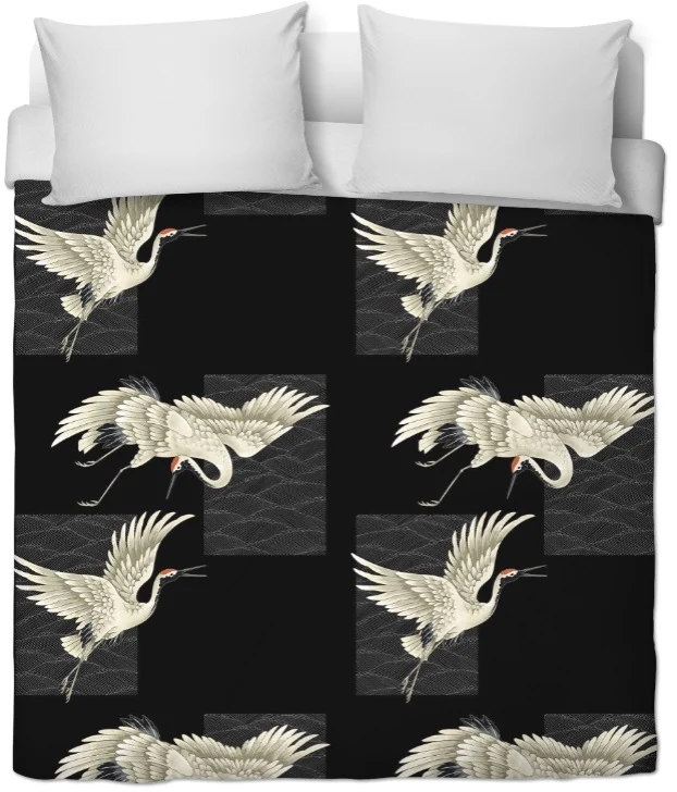 Tissu au mètre motif oiseaux grue du Japon rideau coussin couette voilage Asiatique