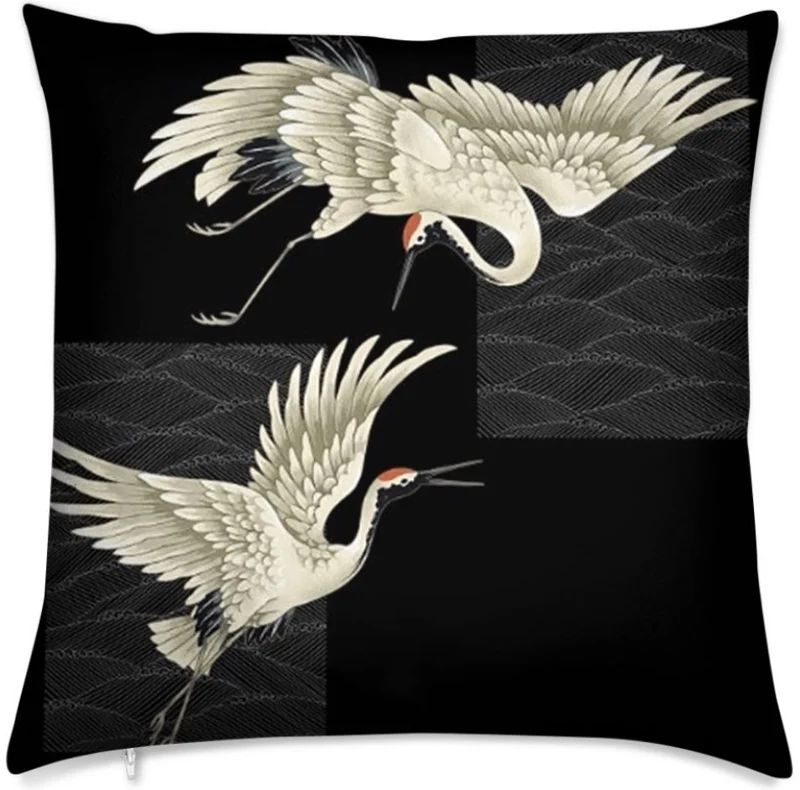 Tissu au mètre motif oiseaux grue du Japon rideau coussin couette voilage Asiatique