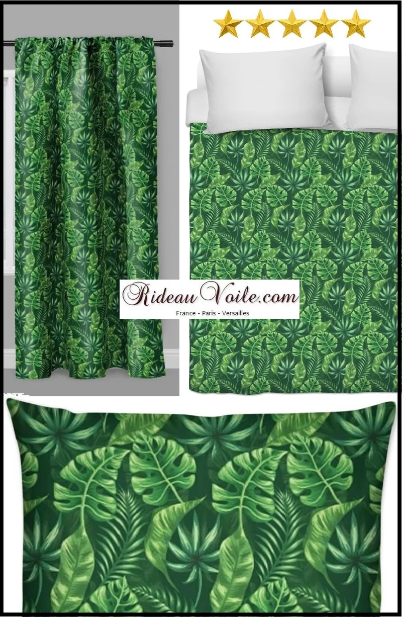 Tissu au mètre Tropical Exotique motif grande feuille verte rideau couette coussin