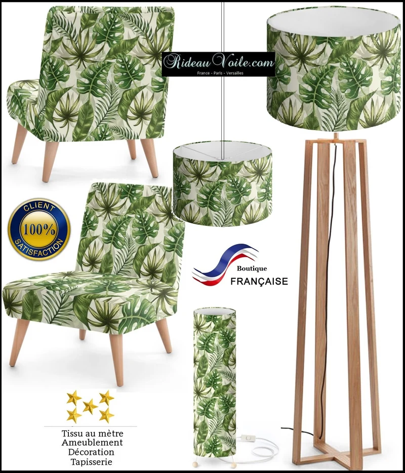 Tropical Exotique tissu mètre motif grandes feuilles vertes rideau couette coussin