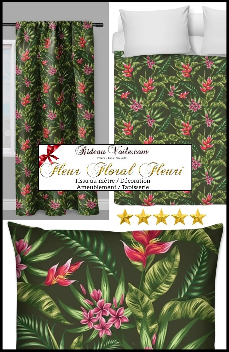 Déco Intérieur extérieur feuille fleurs Tropical Exotique tissu au mètre rideau couette