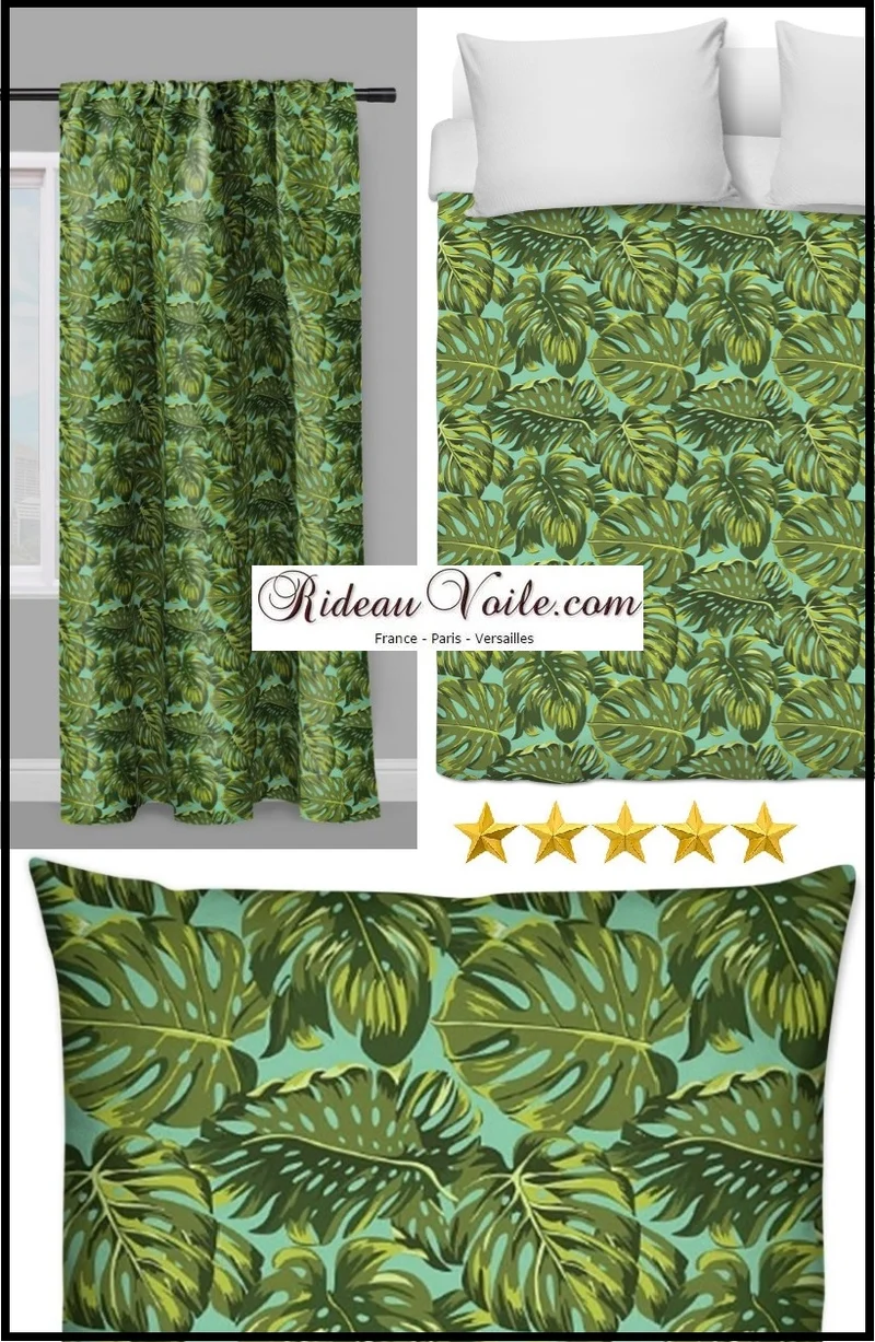 Tissu au mètre motif grandes feuilles rideau couette coussin Tropical Exotique