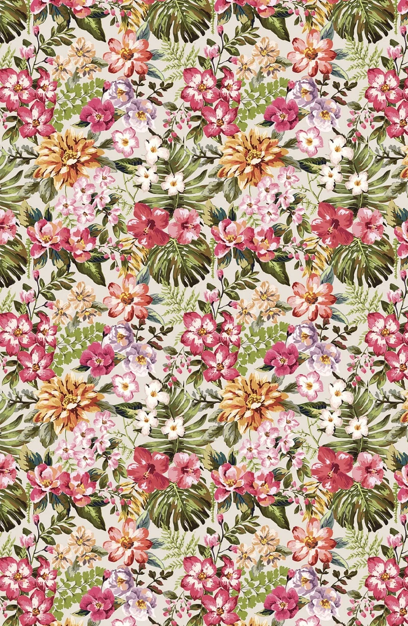 Tissu au mètre motif Exotique Tropical fleurs feuilles rideau couette coussin