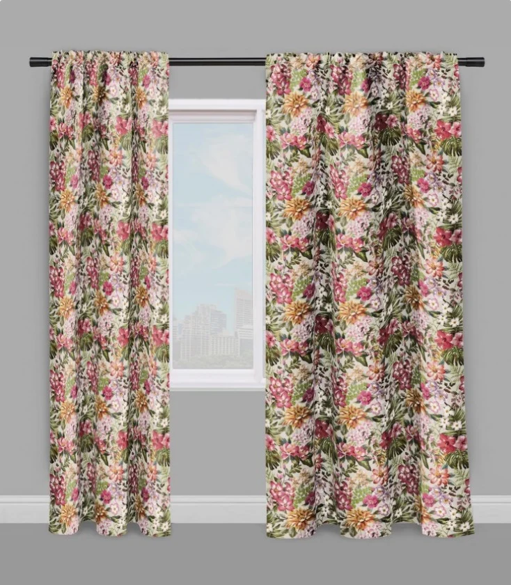 Tissu au mètre motif Exotique Tropical fleurs feuilles rideau couette coussin