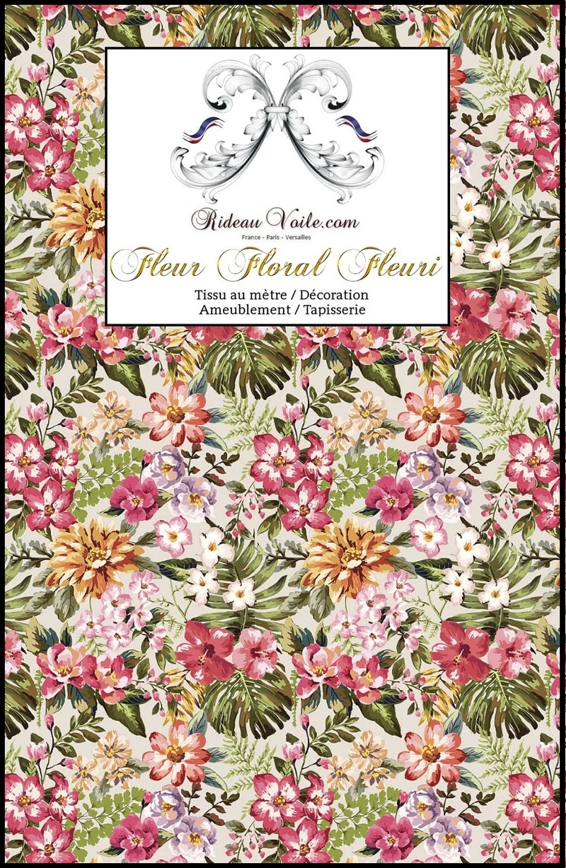 Boutique tissu ameublement mètre motif imprimé fleurs rideau composition florale