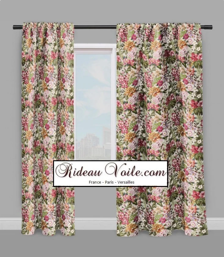 Boutique tissu ameublement mètre motif imprimé fleurs rideau composition florale