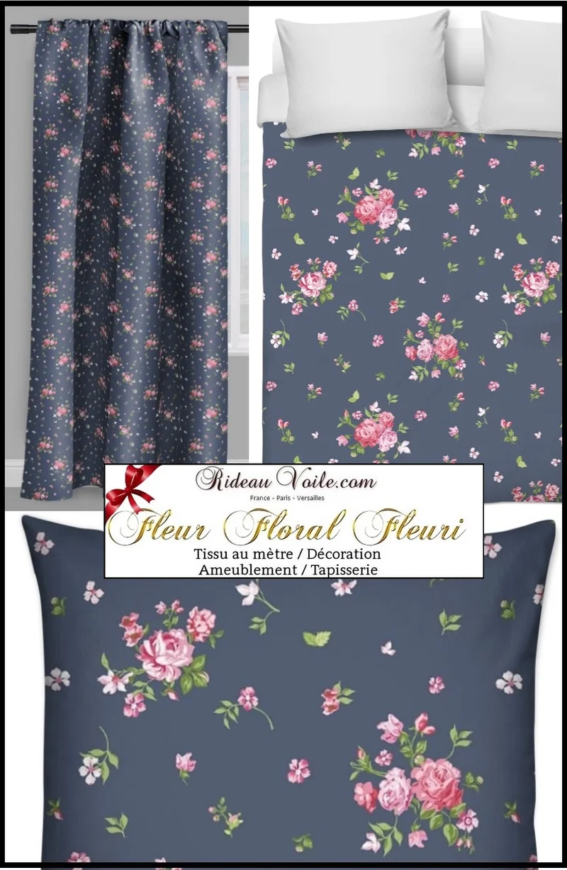 Imprimé Libetry Shabby tissu bleu ameublement mètre fleurs rideau couette