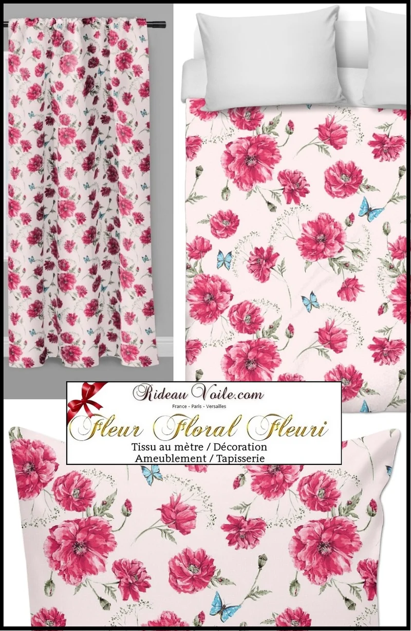 Tissu ameublement mètre motif à fleurs rideau couette siège voilage flowers fabrics