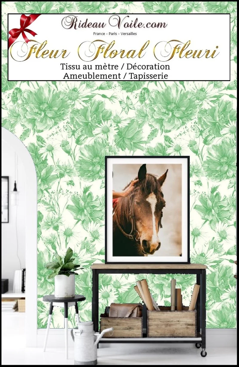 Tissu ameublement mètre vert motif à fleurs rideau couette toile tapisserie fauteuil