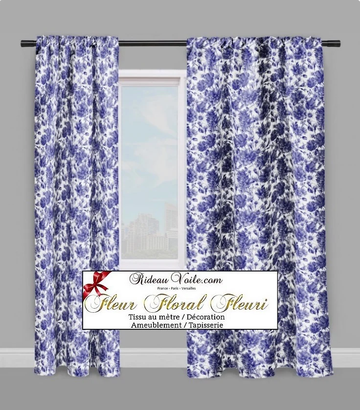 Boutique tissu ameublement mètre bleu fleuris motif fleurs rideau Paris Versailles déco