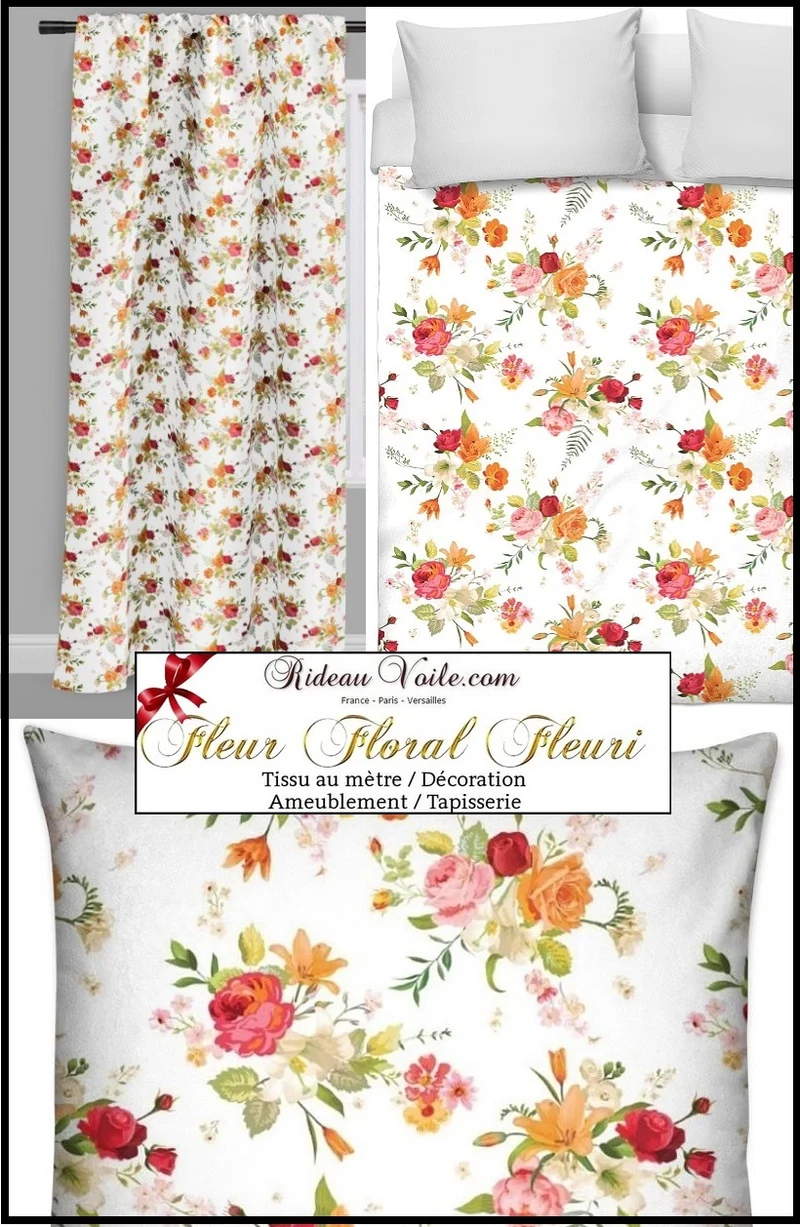 Rideauvoile ameublement Tissu fleuri au mètre rideau couette coussin motif floral fleur