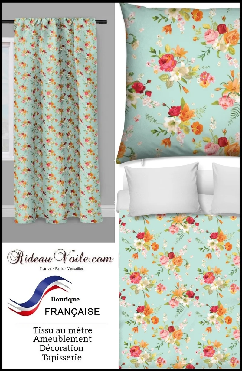 Tissu imprimé floral botanique automne au mètre motif fleurs rideau couette voilage