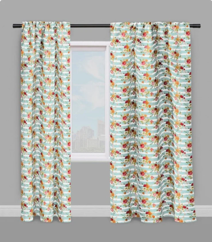 Tissu ameublement mètre rayé rayure horizontale fleuri motif fleur imprimé floral rideau