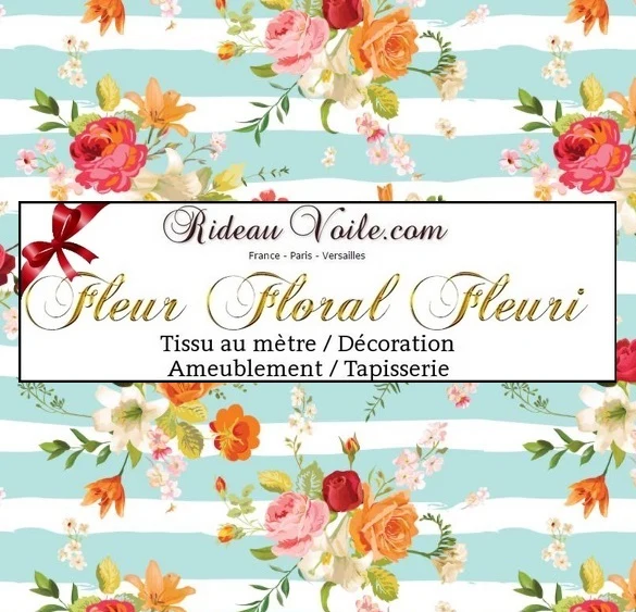 Tissu ameublement mètre rayé rayure horizontale fleuri motif fleur imprimé floral rideau