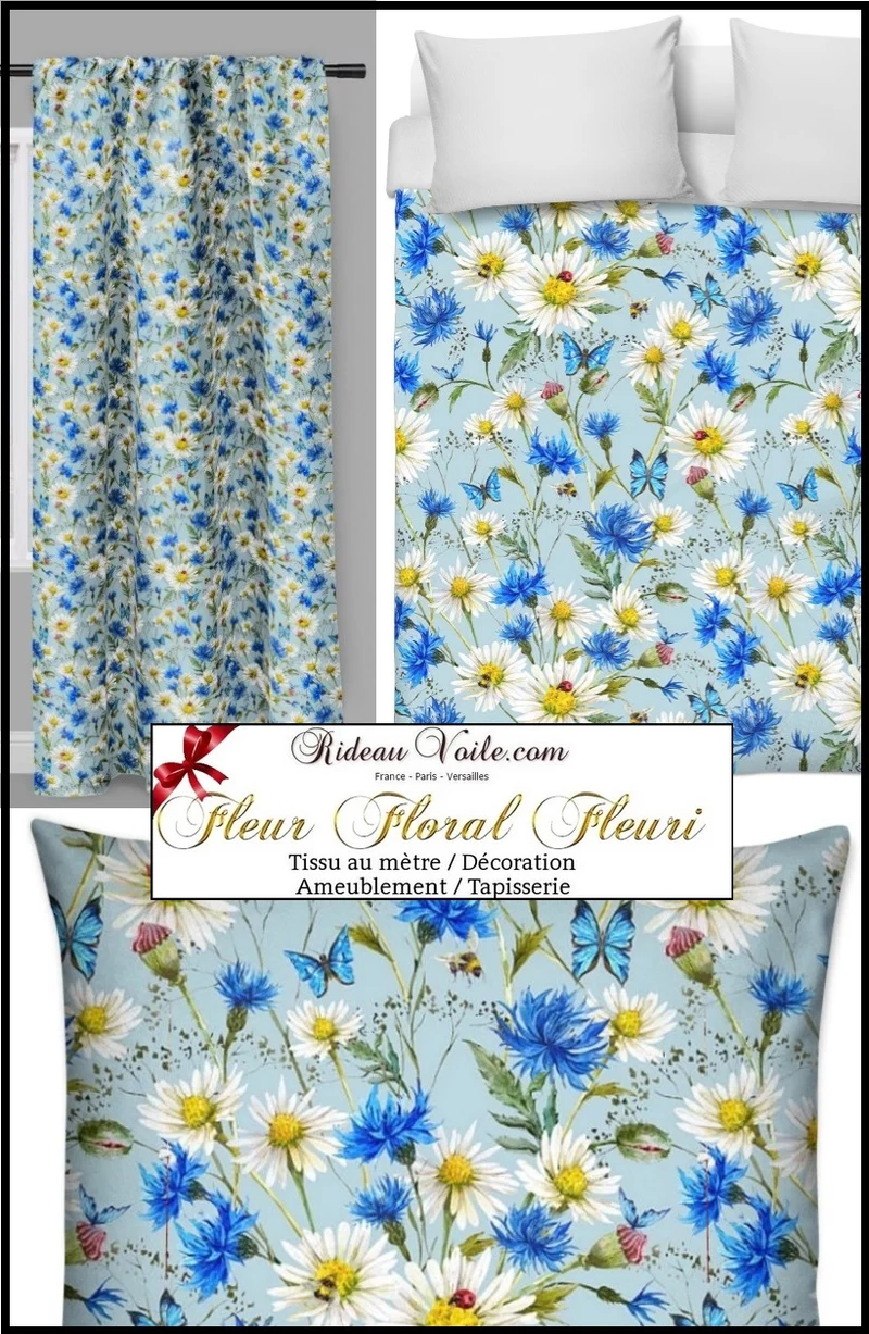 Tissu au mètre fleuri imprimé motif fleur rideau couette coussin
