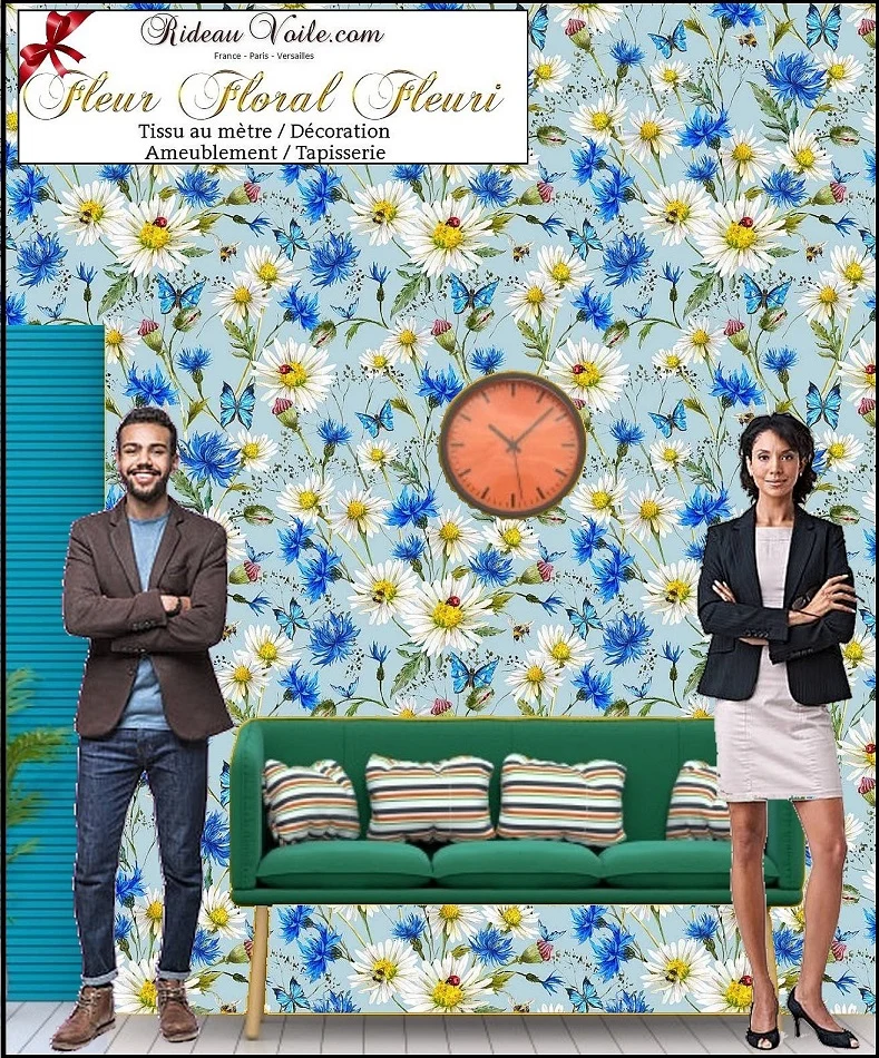 Tissu au mètre fleuri imprimé motif fleur rideau couette coussin