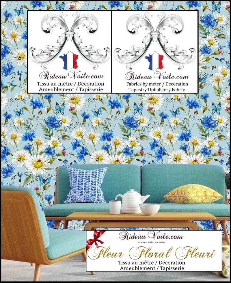 Tissu au mètre fleuri imprimé motif fleur rideau couette coussin