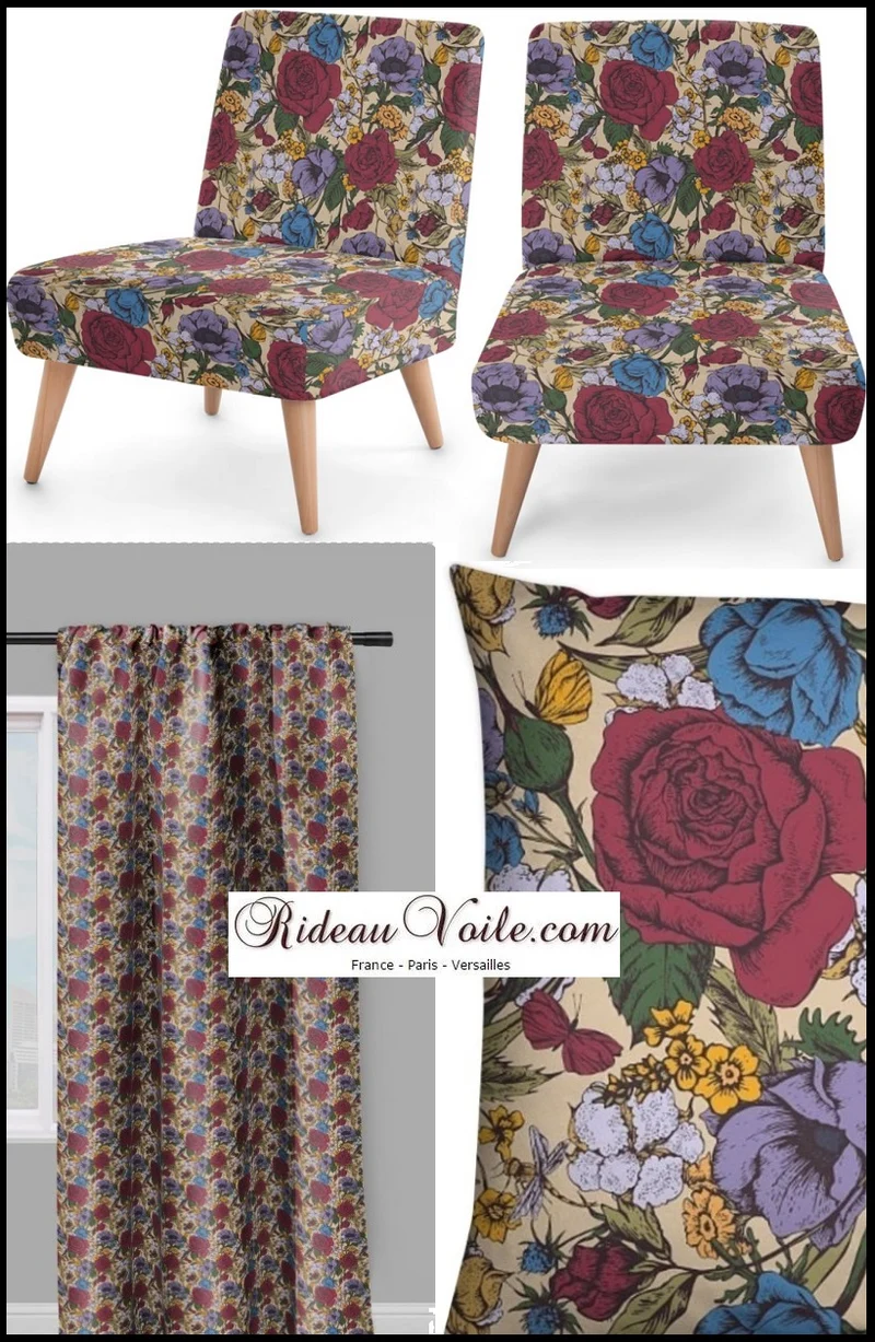 Tissu décoration ameublement motif fleurs voilage rideau tapisserie au mètre siège